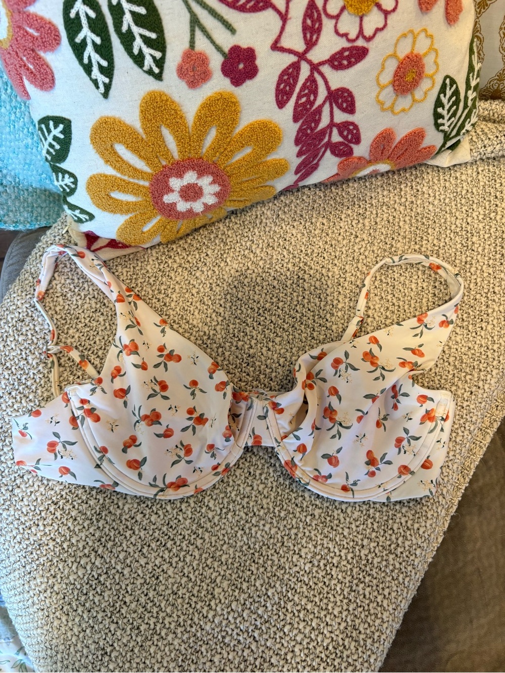 Hollister White Bikini Top with Orange Floral Print
